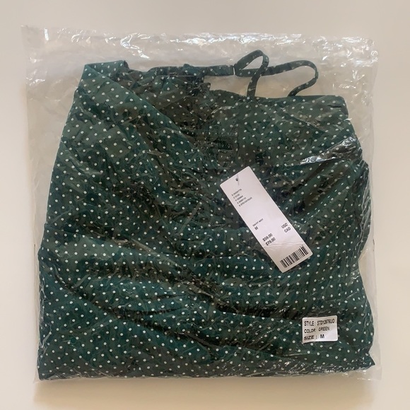 Urban Outfitters New With Tags Green Polka Dot Cinched Mini Dress Size Medium - Picture 11 of 12